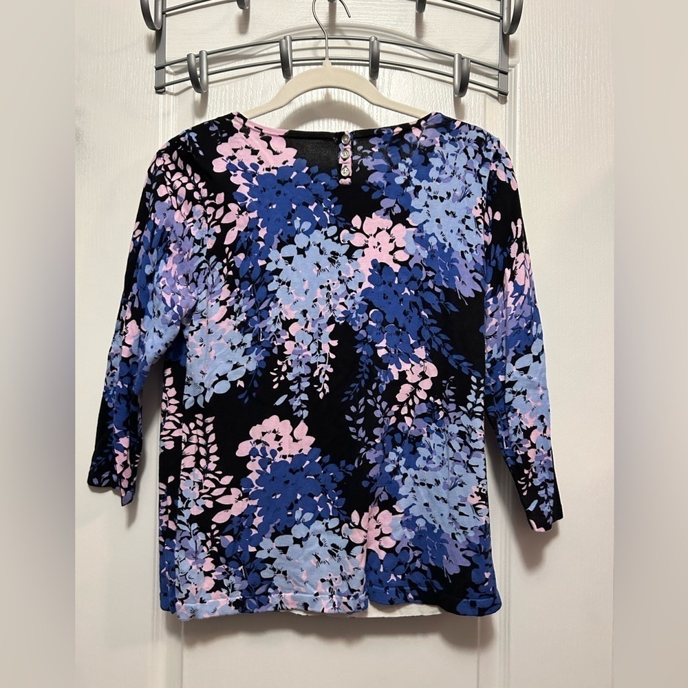 Talbots classic Bateau Neck Floral Sweater medium petite Mp pullover purple pink